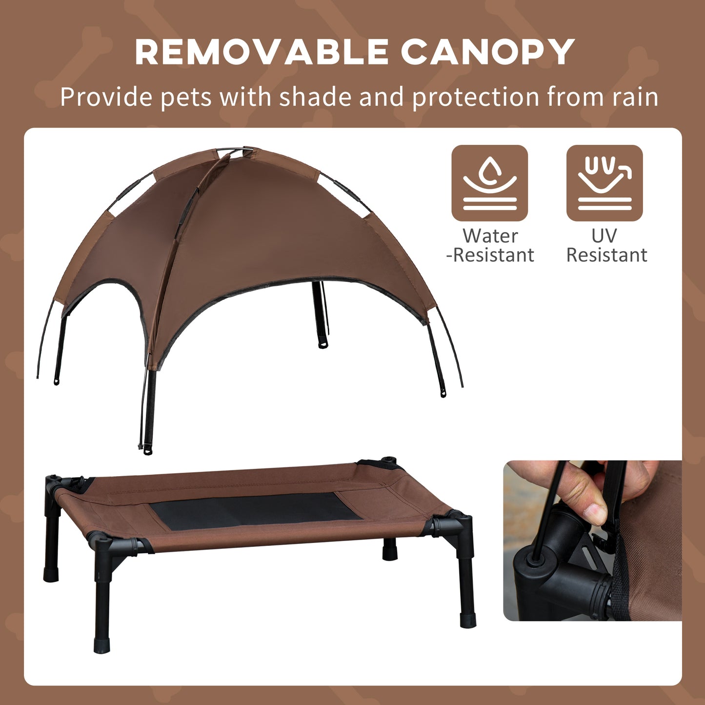 Outdoor Dog Bed with Removable Canopy, Portable Raised Dog Bed for Camping, Garden & Beach