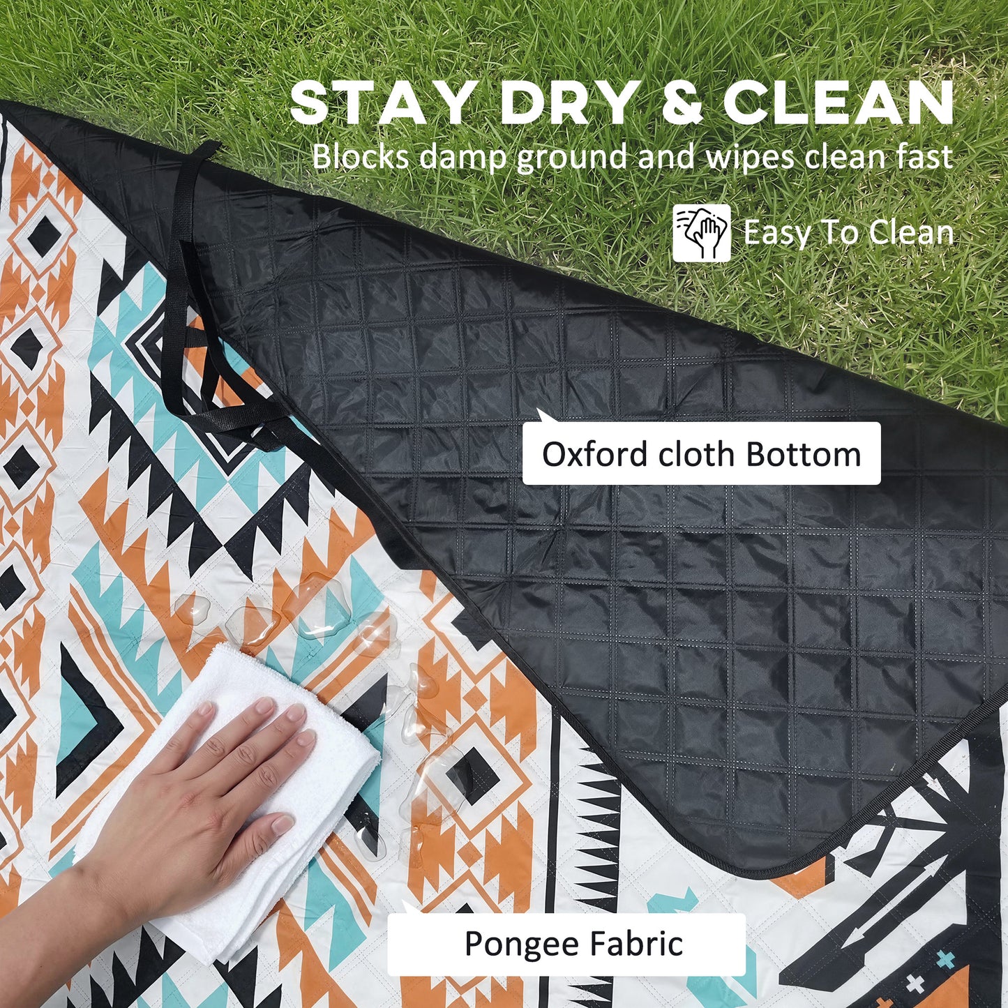 Picnic Blanket, 200x200CM Large Beach Blanket Outdoor Picnic Mat with Integrated Strap for Camping, Mix-Colour