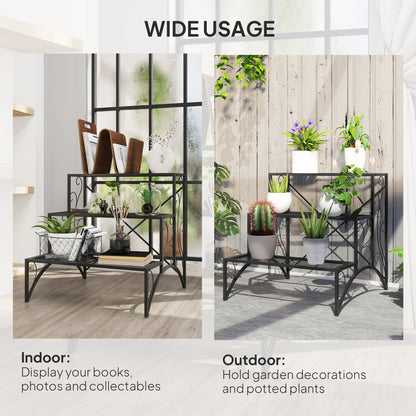 Three-Tier Decorative Metal Plant Stand - Black