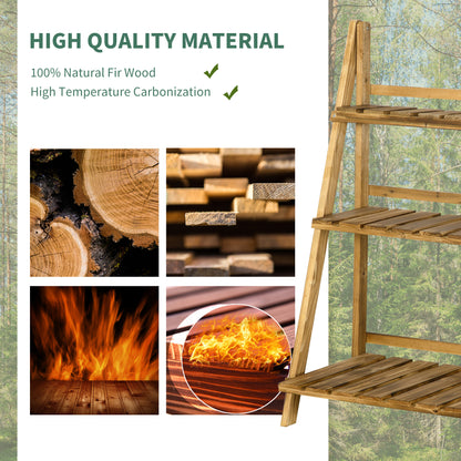 Wooden Folding Flower Pot Stand 3 Tier Garden Planter Display Ladder Gardener Storage Shelves Rack Herb Holder (60L x 37W x 9