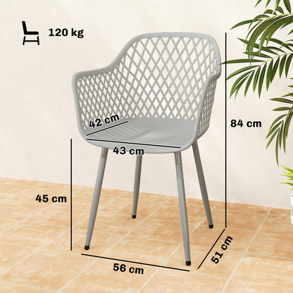 Garden Chairs Set of 4, Garden Dining Chairs with Cut Out Diamond Back and Armrests for Patio, Balcony, Terrace, Grey