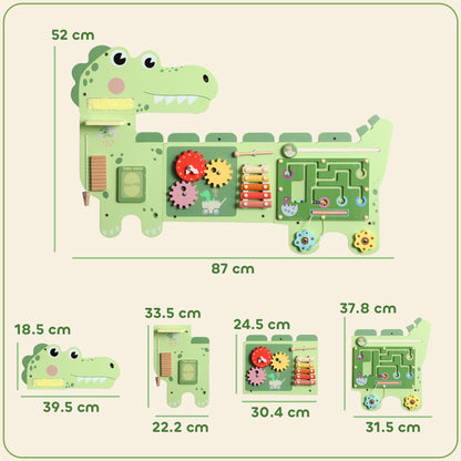 Busy Board Panels, Wall Mounted Montessori Inspired Busy Board, Toddler Learning Centre Dinosaur Theme, Green