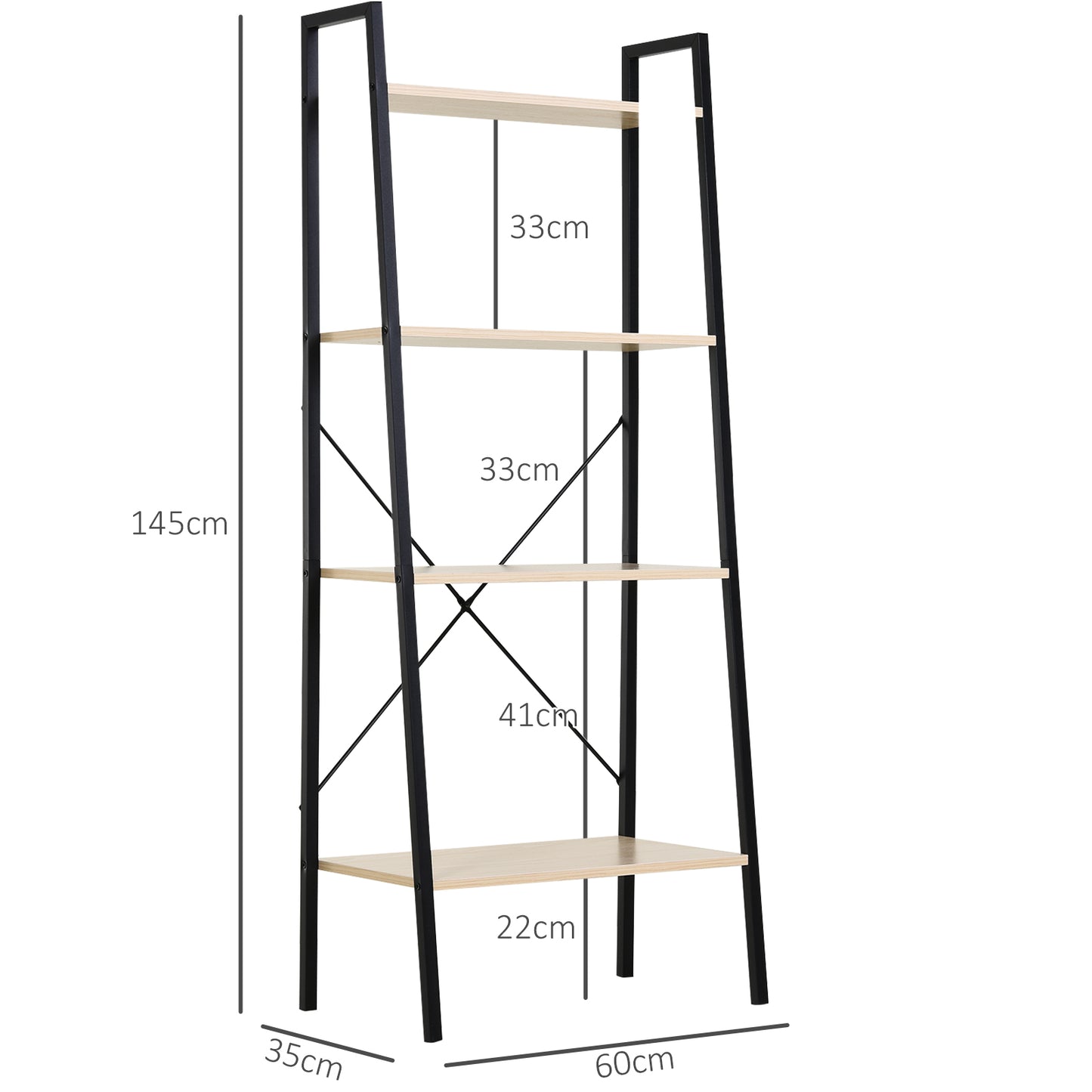 4-Tier Industrial Ladder Shelf – Oak & Black