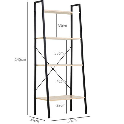 4-Tier Industrial Ladder Shelf – Oak & Black
