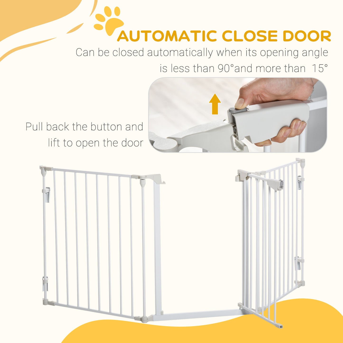Pet Safety Gate, 3 Panels Playpen Fireplace, Foldable Metal Fence, Stair Barrier, Room Divider