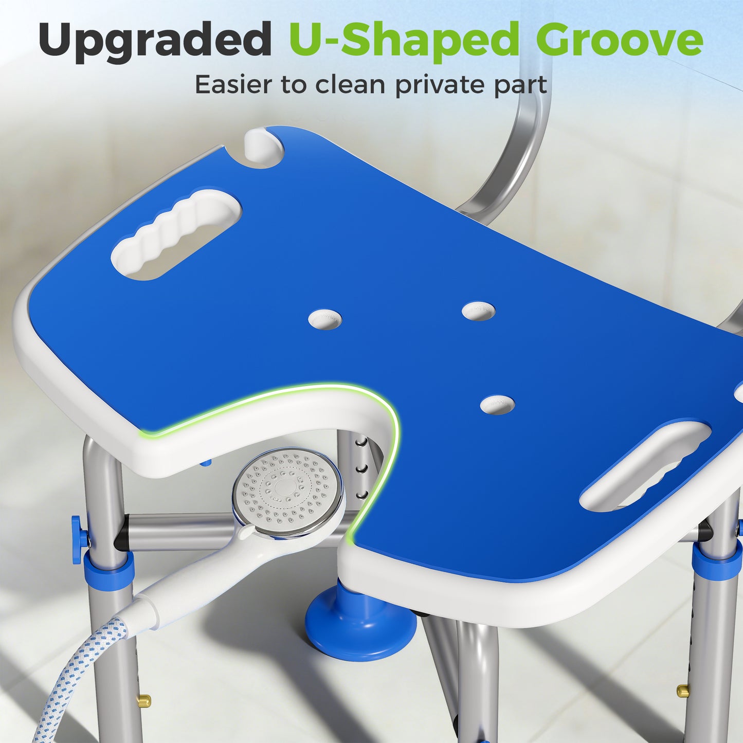 Shower Chair with U-Shaped Cutout, Height Adjustable Bath Bench, Padded Shower Stool for Elderly, Senior, Disabled, Blue