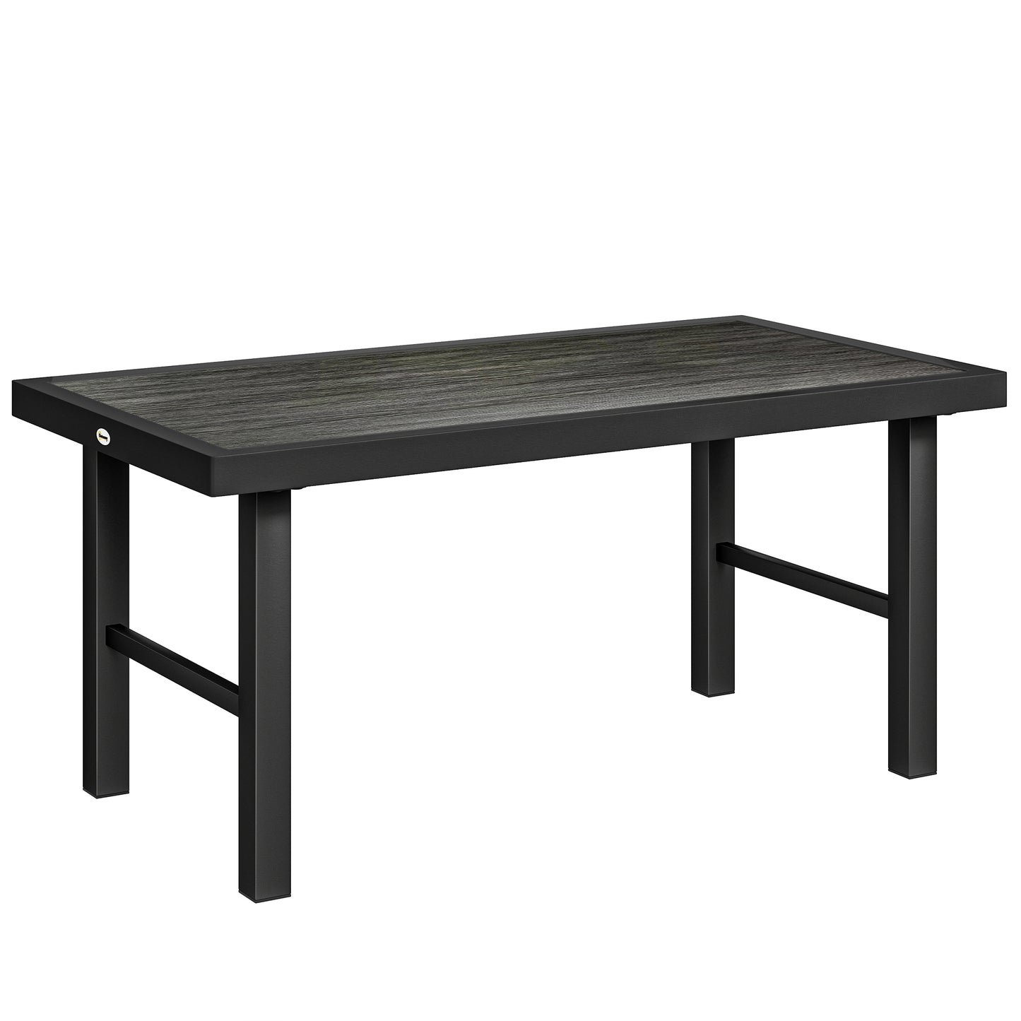 Metal Garden Coffee Table, Outdoor Side Table with SPC Woodgrain Tabletop for Outside, 100 x 52 x 46cm, Dark Grey