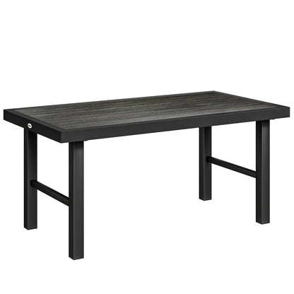 Metal Garden Coffee Table, Outdoor Side Table with SPC Woodgrain Tabletop for Outside, 100 x 52 x 46cm, Dark Grey