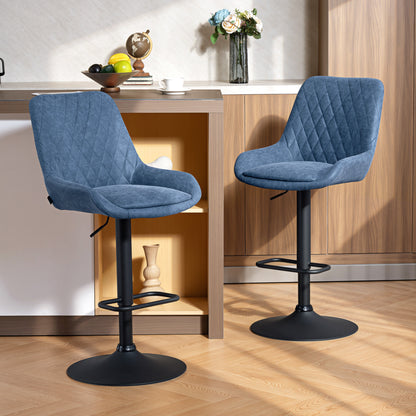 Set of Two Faux Leather Retro Bar Stools - Dark Blue
