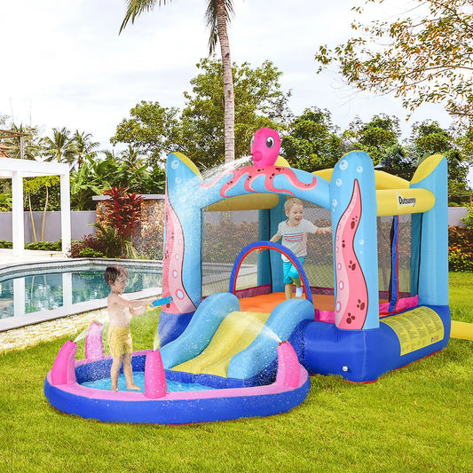 Octopus Design Bouncy Castle with Water Paddle Pool and Spraying Octopus