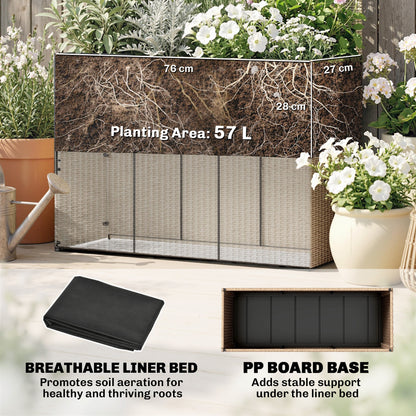 Rattan Planter with Trellis, Raised Beds for Garden with Liner for Climbing Plants Vegetables Flowers, Light Grey