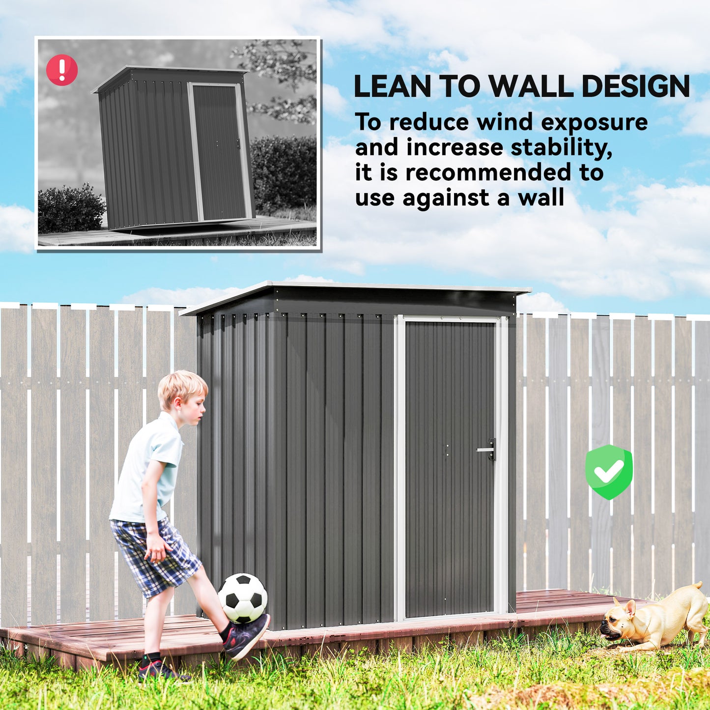 5 x 3ft Garden Storage Shed with Sliding Door and Sloped Roof Outdoor Equipment Tool, Light Grey