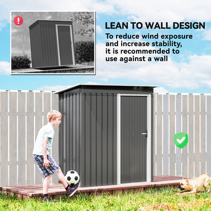 5 x 3ft Garden Storage Shed with Sliding Door and Sloped Roof Outdoor Equipment Tool, Light Grey