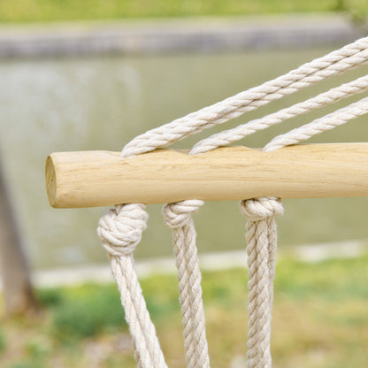 Garden Outdoor Hanging Hammock Chair Thick Rope Frame Wooden Arms Safe Garden Outdoor Spot Stylish Multi-Color Stripe