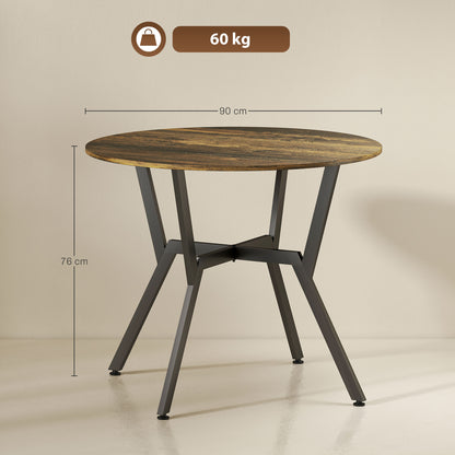 Dining Table, Round Kitchen Table with Black Legs, Anti-slip Foot Pads for Living Room, Dining Room 90 x 76 cm, Rustic Brown