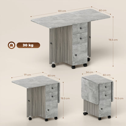 Multi-Storage Six-Person Drop Leaf Dining Table - Mixed Grey