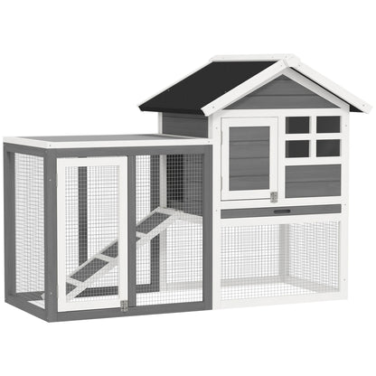 Rabbit Hutch Outdoor Wooden Guinea Pig Hutch Rabbit Run Bunny Cage Small Animal House Pull-Out Tray, Grey, 124 x 63 x 93 cm