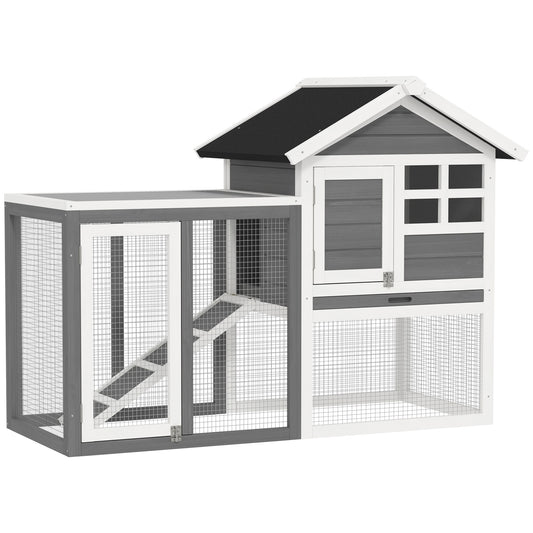 Rabbit Hutch Outdoor Wooden Guinea Pig Hutch Rabbit Run Bunny Cage Small Animal House Pull-Out Tray, Grey, 124 x 63 x 93 cm