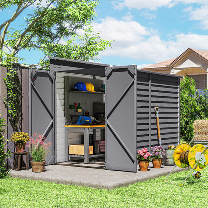 5 x 9ft Galvanised Metal Garden Shed with Foundation Kit, Outdoor Lean-to Shed, Tool Storage House for Garden, Grey
