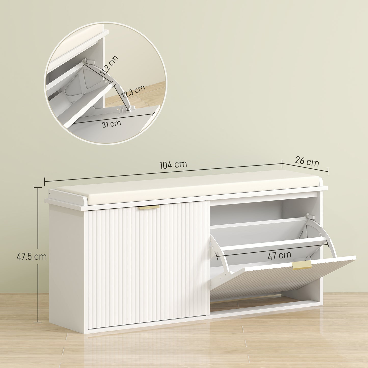 Elegant Ten Shoe Bench, with Top Seat - White