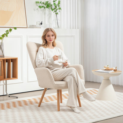 Modern Accent Chair, Upholstered High Back Armchair with Tufted Wingback, Seat Padding