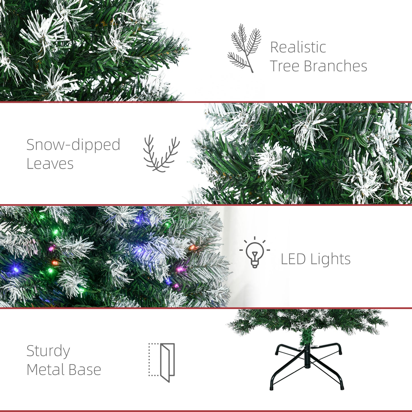 5FT Tall Prelit Pencil Slim Artificial Christmas Tree with Realistic Branches, 250 Colourful LED Lights and 408 Tips