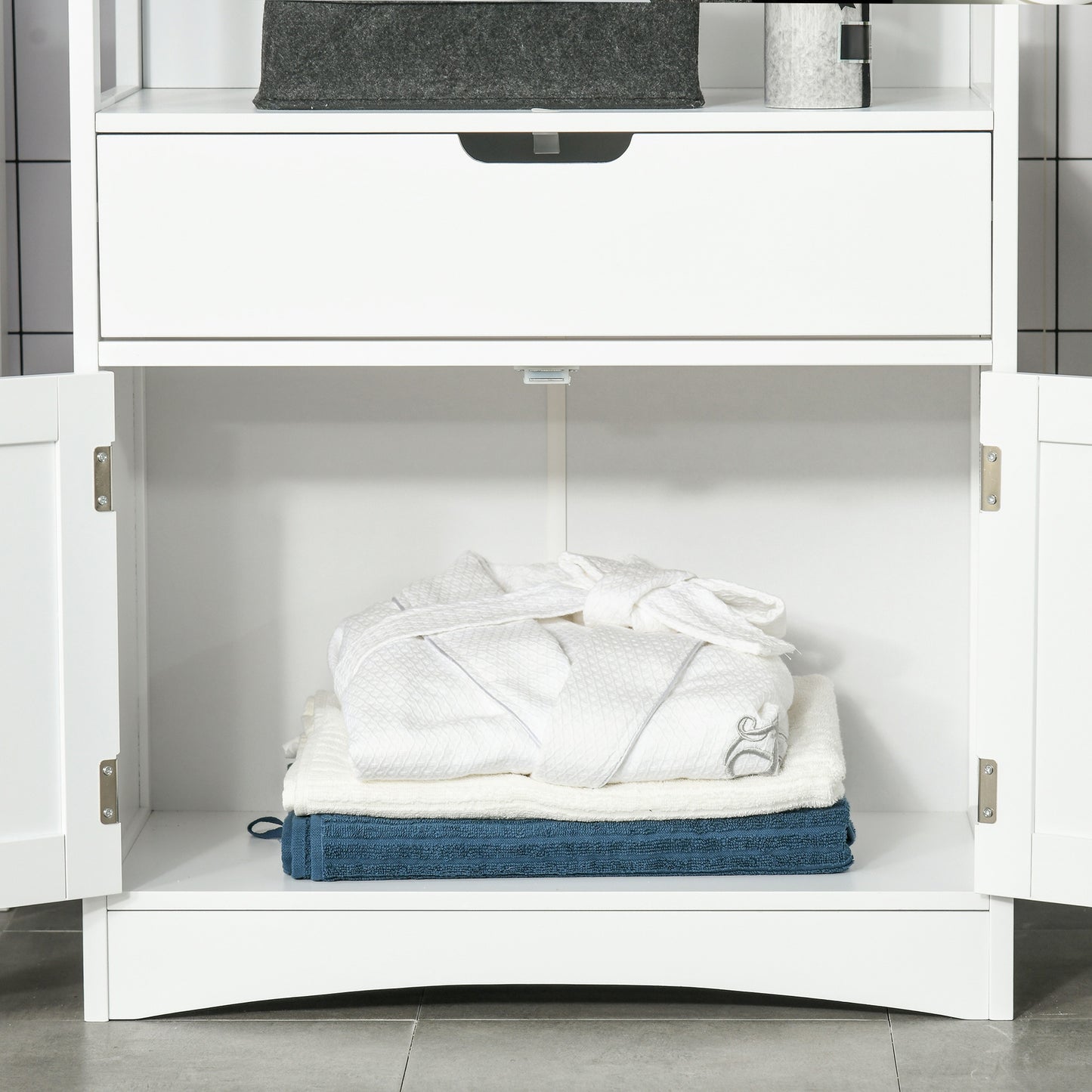 Bathroom Floor Cabinet, Free Standing Kitchen Cupboard with Shelves, Drawer and Doors, Storage Organizer for Living Room