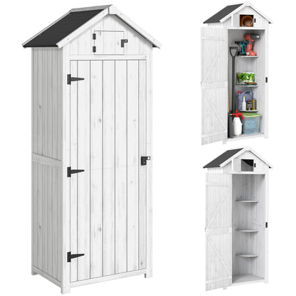 Small Shed, Tall Slim Wooden Garden Shed with 3 Removable Shelves and Roof Hatch, Compact Outdoor Tool Storage Cabinet