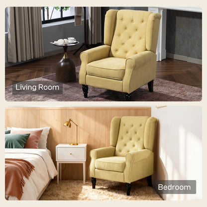 Wingback Accent Chair, Retro Upholstered Button Tufted Occasional Chair for Living Room and Bedroom, Yellow