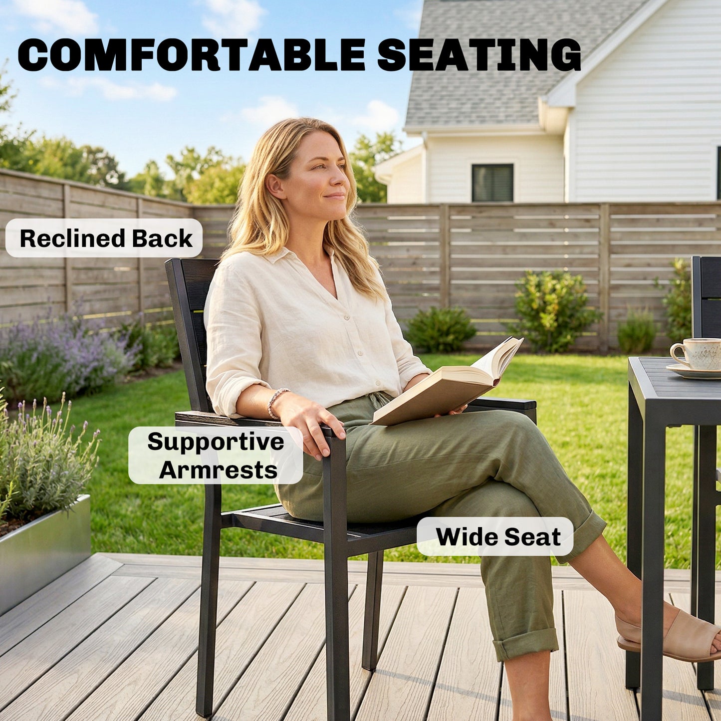 7 Pieces Outdoor Dining Set, Patio Table and Chairs for 6, Garden Dining Furniture Set with Slatted Tabletop