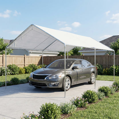 3 x 6m Heavy Duty Carport Garage Car Shelter Galvanized Steel Water UV Resistant Waterproof, White