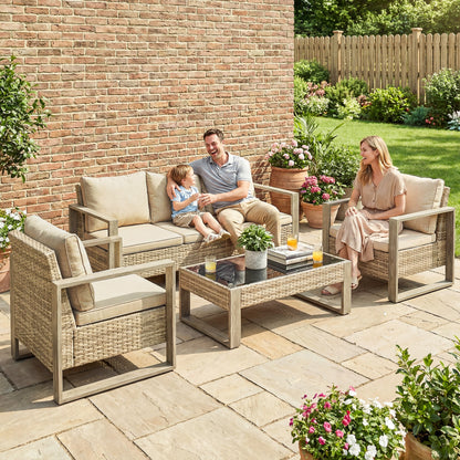 Rattan Garden Set, 4 Piece Rattan Garden Furniture Set with 3-Seater Sofa, Armchairs, Table, Aluminium Frame Patio Furniture
