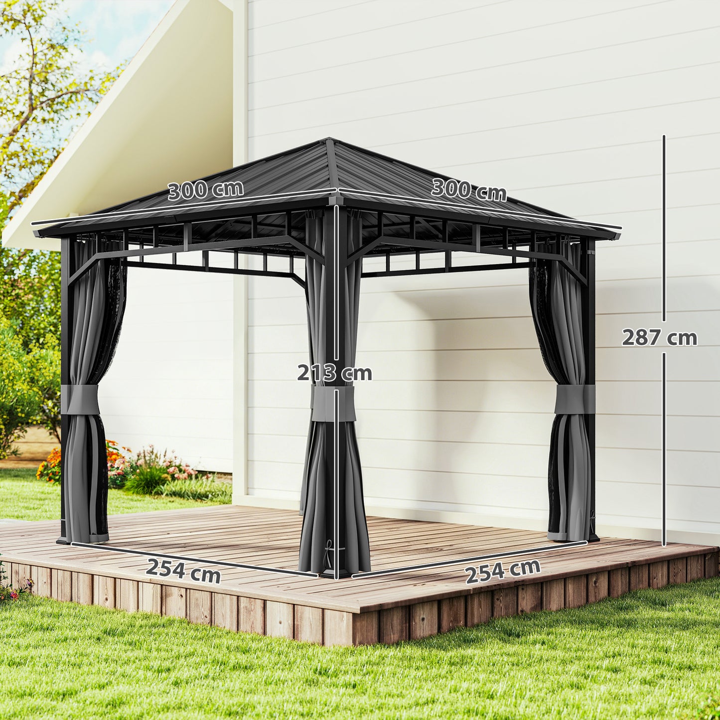 3 x 3(m) Hardtop Gazebo with Galvanised Steel Roof, Waterproof Permanent Pavilion Garden Gazebo