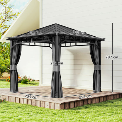 3 x 3(m) Hardtop Gazebo with Galvanised Steel Roof, Waterproof Permanent Pavilion Garden Gazebo