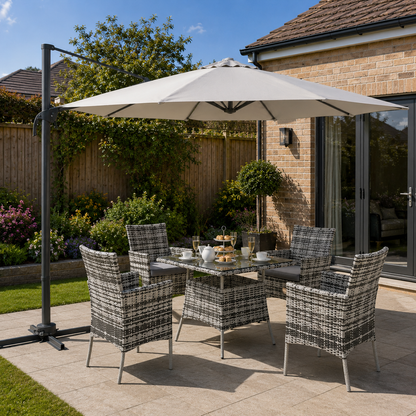 3(m) LED Cantilever Parasol Garden Sun Umbrella w/ Cross Base and Solar Lights Grey
