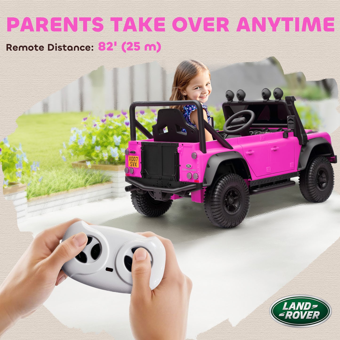 Kids Ride On Car with Remote Control, Music, Horn, 4 Spring Suspension Wheels, LED Lights for 3-5 Years Old, Pink