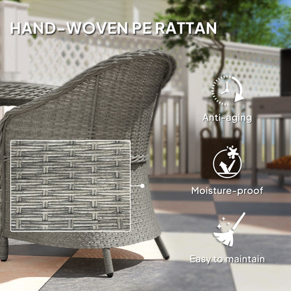 4 Seater Rattan Garden Furniture Set with Cushions, Round PE Rattan Dining Set with Glass-Top Table, Umbrella Hole