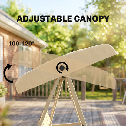 Three-Seat Garden Swing Chair, with Adjustable Canopy - Beige