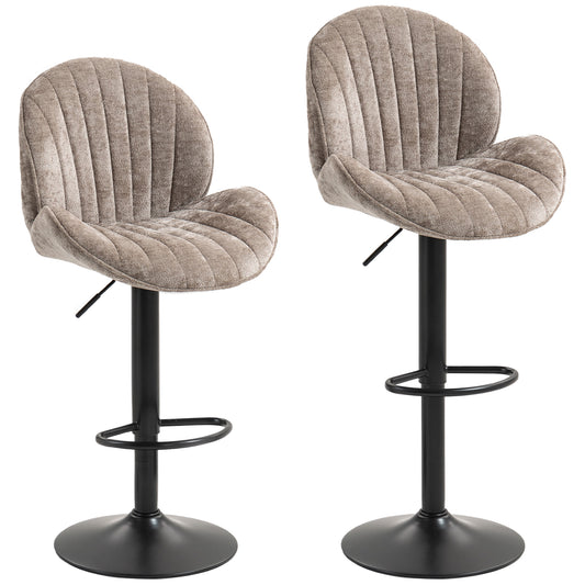 Bar Stools Set of 2, Swivel Barstools with Back, Adjustable Height and Footrest for Kitchen Island, Dining Room, Brown