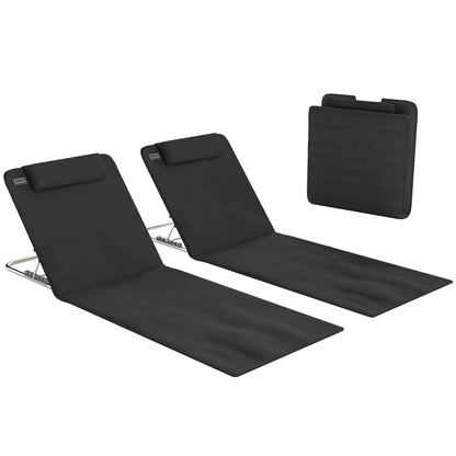 Set of 2 Foldable Garden Beach Chair Mat Lightweight Outdoor Sun Lounger Seats Adjustable Back Metal Frame PE Fabric Head Pil