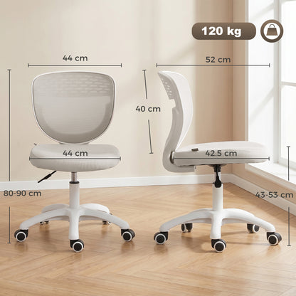 Office Chair, Armless Computer Desk Chair with Breathable Mesh, Adjustable Height, Swivel Wheels, Grey