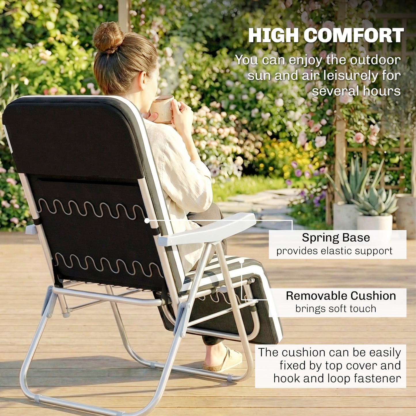 Set of 2 Foldable Patio Sun Lounger with Adjustable Backrest and Cushion, Grey and White