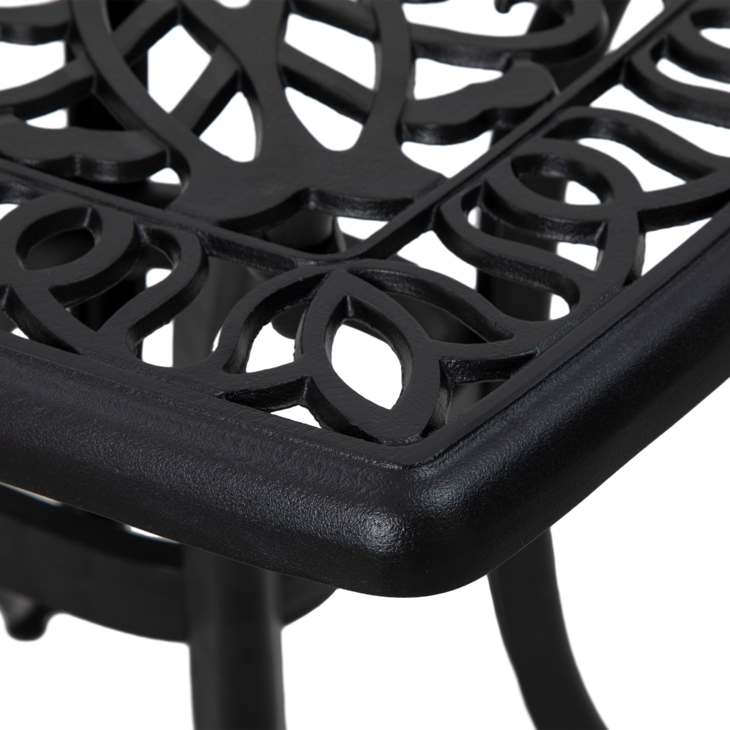 Cast Aluminium Bistro Table, Outdoor Square Side Table with Umbrella Hole, Garden Table for Balcony, Black