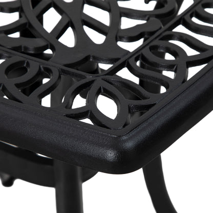 Cast Aluminium Bistro Table, Outdoor Square Side Table with Umbrella Hole, Garden Table for Balcony, Black