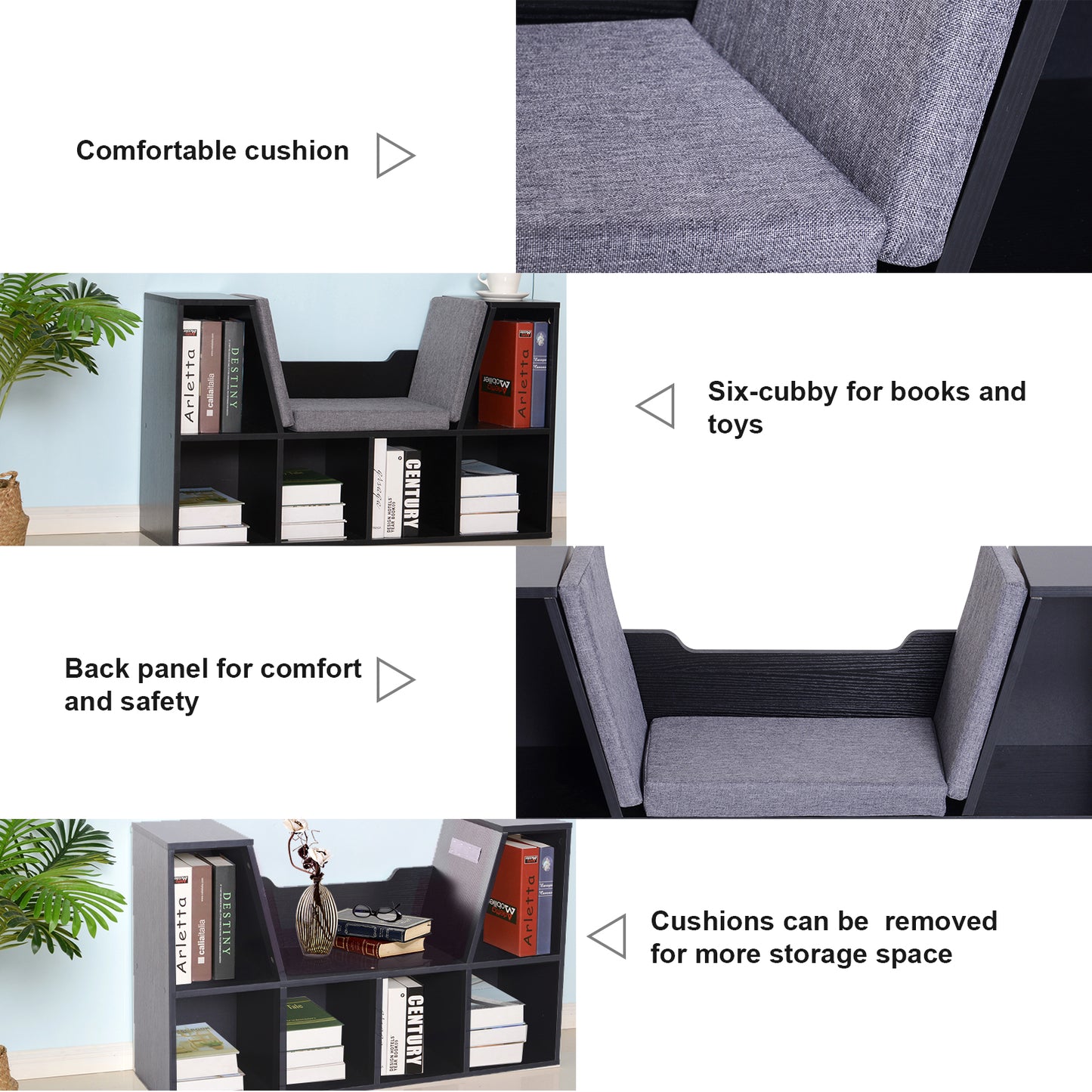 Bookcase with Cushioned Reading Seat – Black