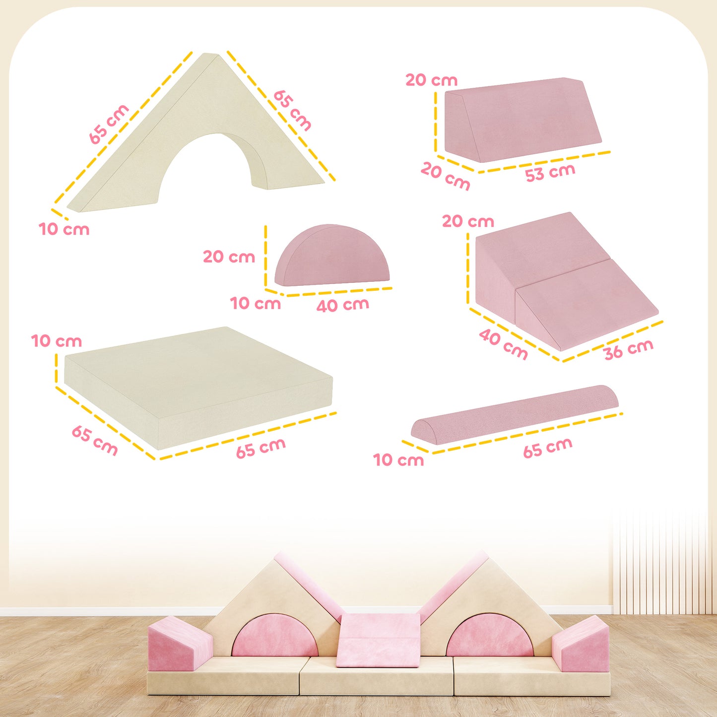 Kids Play Sofa, 12 Pieces Foam Modular Soft Play Set for Playroom, Children Convertible Sofa for Boys and Girls, Pink