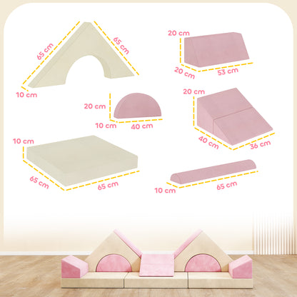 Kids Play Sofa, 12 Pieces Foam Modular Soft Play Set for Playroom, Children Convertible Sofa for Boys and Girls, Pink