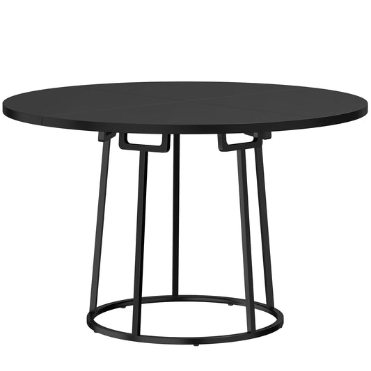 Dining Table Space Saving Kitchen Table Spliced Tabletop Conical Metal Base 120 cm Round Black