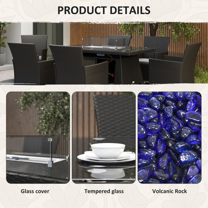 7 Pieces Outdoor Rattan Garden Furniture with Fire Pit Table, 6 Seater Garden Table and Chairs with Cushions