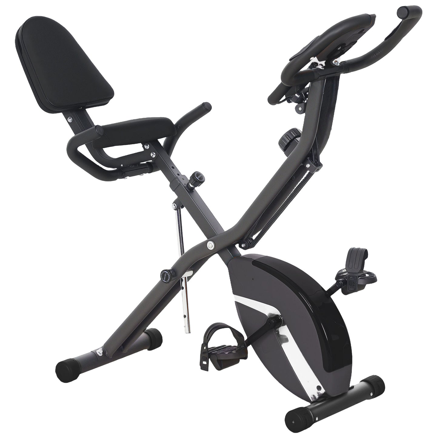 Five-in-one Foldable Exercise Bike, Stationary Bike with Arm Workout Bands, LDC Monitor, Phone Holder, Black